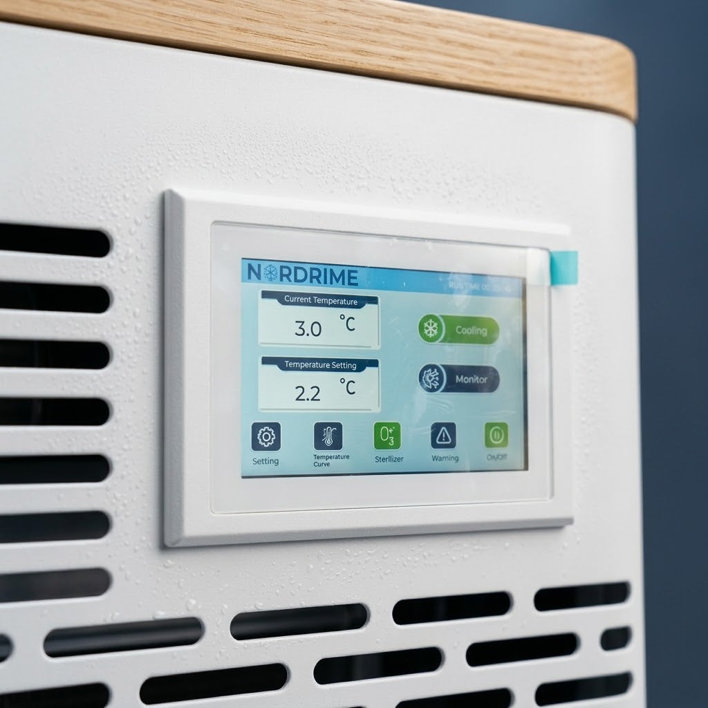 Nordrime control screen showing 3.0°C on the Arctic cold plunge
