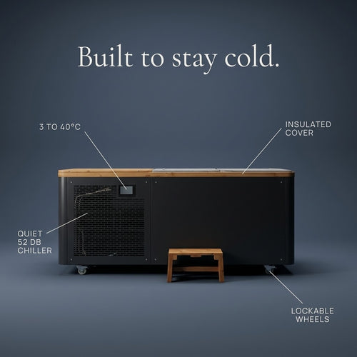 Nordrime Basalt cold plunge features: chiller, cover and wheels