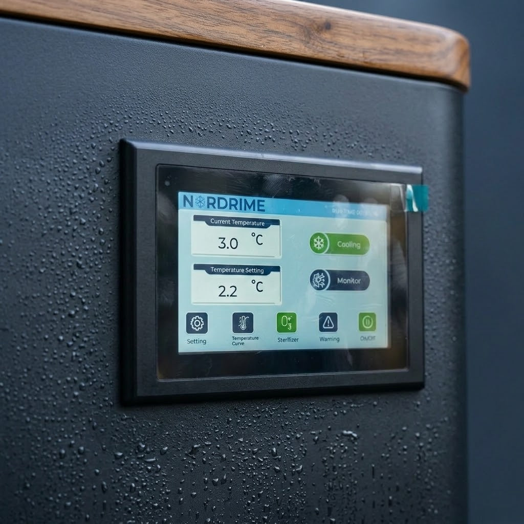 Nordrime control screen showing 3.0°C on the Onyx cold plunge